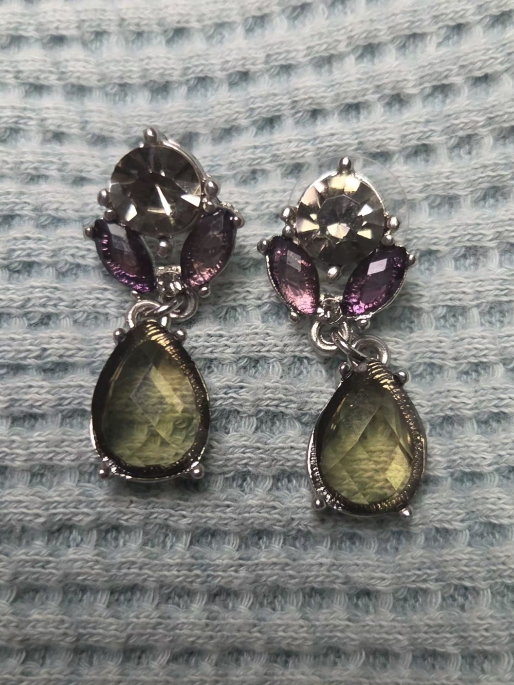 Vintage-Style Green and Purple Teardrop Dangle Earrings